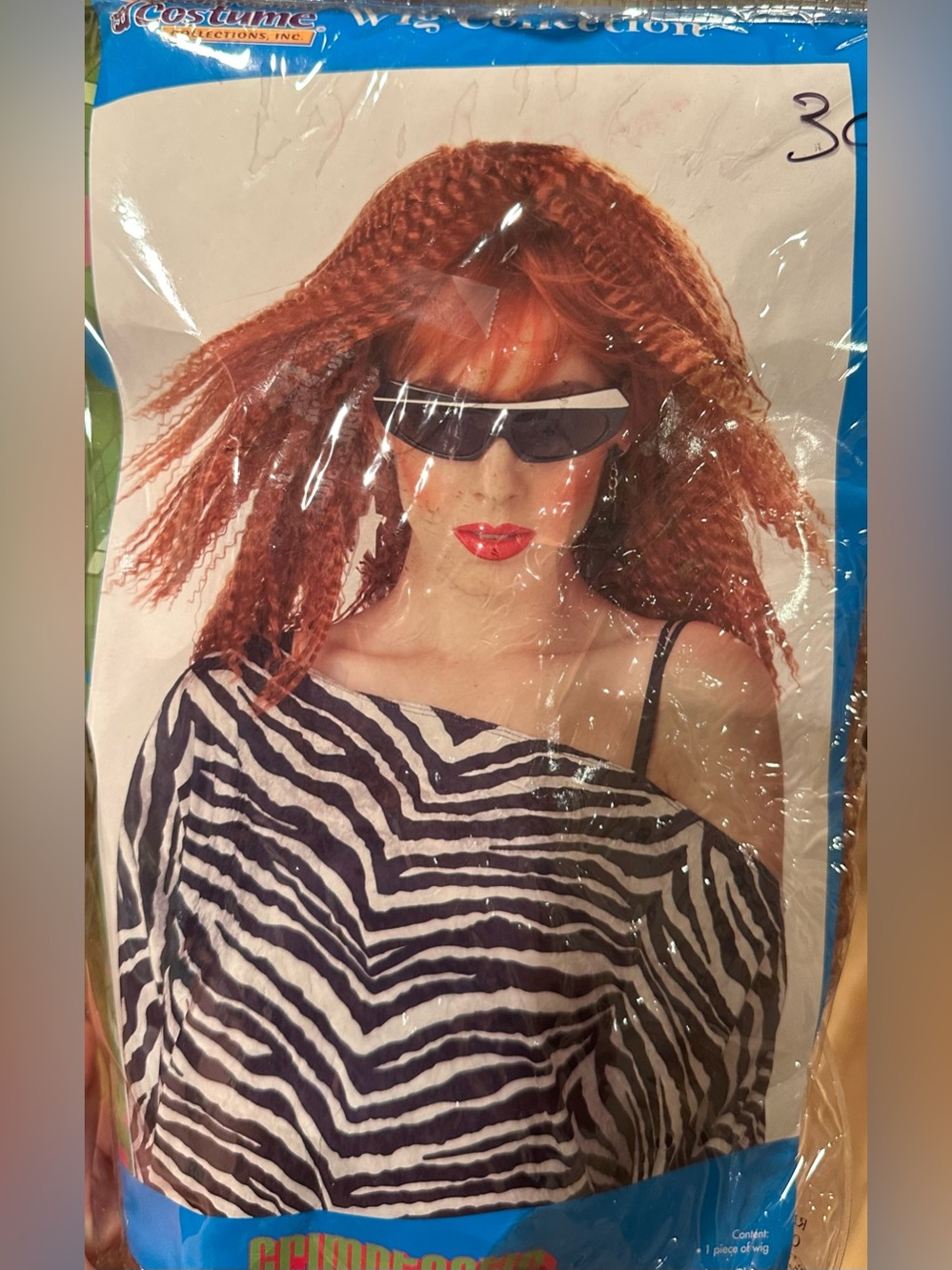 Auburn Red Crimped Curly Costume Wig Adult Halloween